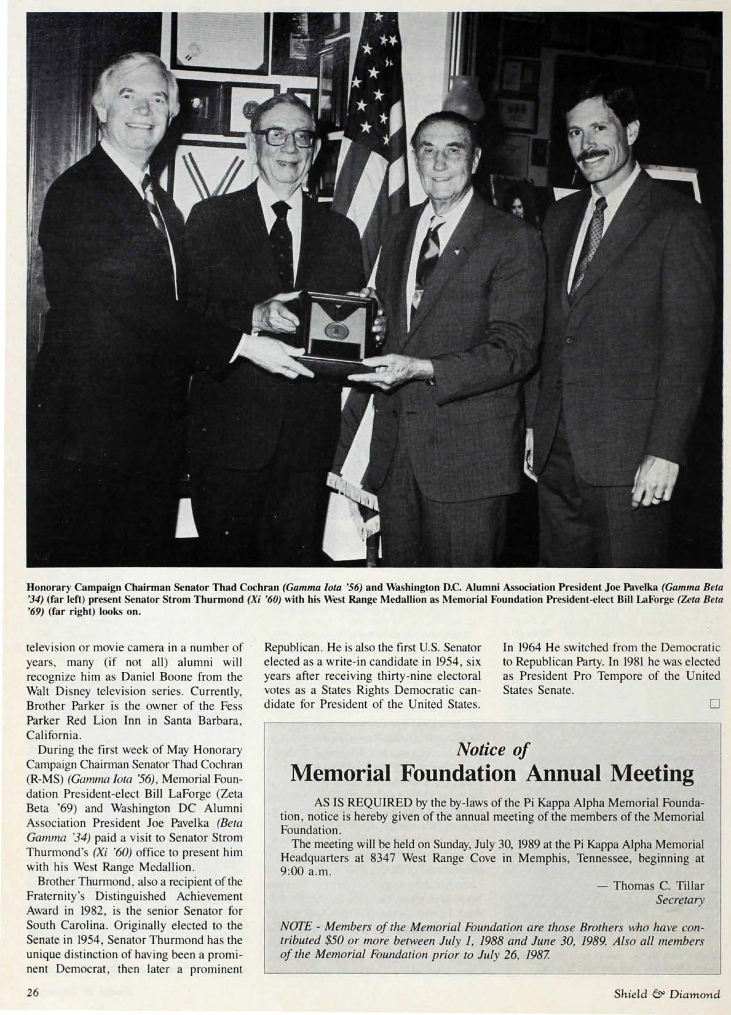 Notice Of Memorial Foundation Annual Meeting